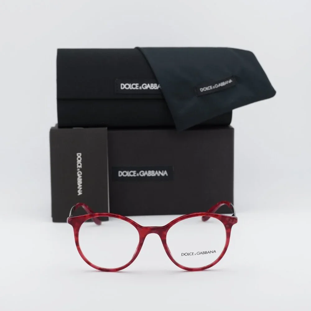 Dolce & Gabbana DG3292 3175 Round Eyeglasses 50mm - Cherry Havana/Ruthenium